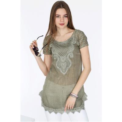 ETEĞİ VE YAKASI DANTELLİ  YARIM KOL BLUZ  MODEL 11