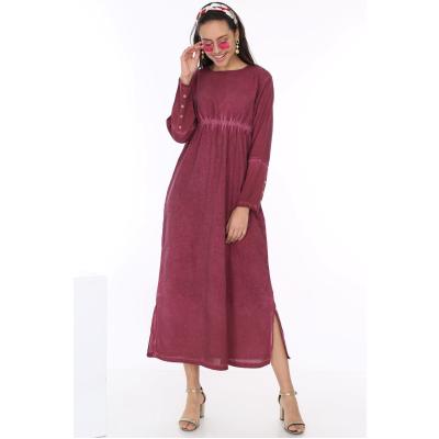 KOLLARI DÜĞME DETAYLI BELİ LASTİKLİ UZUN ELBİSE MODEL 239