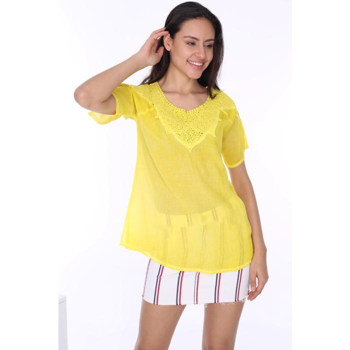 OMUZU VE ÖNÜ DANTELLİ SALAŞ BLUZ MODEL 56